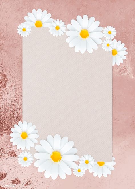 White daisy flower frame on pink background template illustration | premium image by rawpixel.com / Minty Pink Background Template, Daisy Flower Frame, Daisy Background, White Daisy Flower, Daisy Party, Daisy Wallpaper, Background Template, Instagram Frame Template, Floral Border Design