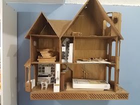 The Hungarican Chick: My She-shed cottage is done (mostly) -- and it's time to play with minis again Greenleaf Dollhouse, Pierce Dollhouse, Farmers Sink, Mansard Roof, Barbie Diorama, Building Furniture, Slowly But Surely, Dollhouse Projects, Dollhouse Kits