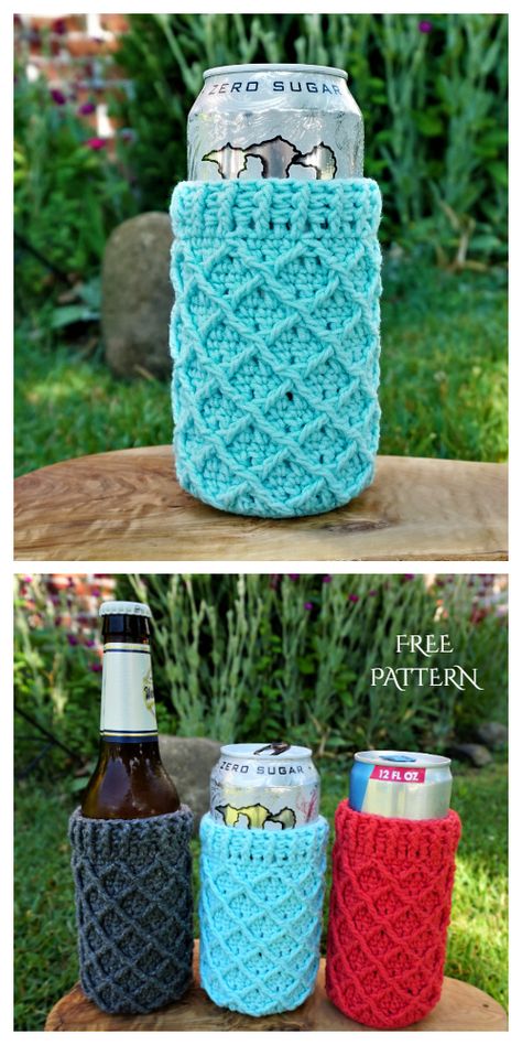 Father's Day Gift Free Crochet Patterns - DIY Magazine Beer Bottle Cozy Crochet Pattern, Crochet Can Holder, Crochet Gifts For Dad, Crochet Beer Cozy, Crochet Koozie, Crochet Beer, Small Crochet Gifts, Crochet Project Free, Bottle Cozy