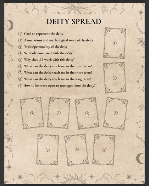 #Tarot_Spreads_For_Deities #Tarot_Spreads_Deity #Diety_Tarot_Reading #Hecate_Tarot_Spread Deity Tarot Spread, Deity Tarot, Tarot Spreads Layout, Witchcraft Tips, Witchy Business, Oracle Card Spreads, Tarot Reading Spreads, Beginner Witch, Tarot Card Readings