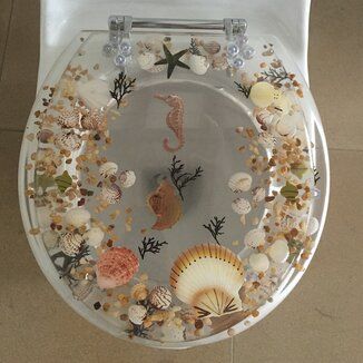 Daniels Bath Sea Treasure Decorative Round Toilet Seat | Wayfair Sea Treasure, Round Toilet, Elongated Toilet Seat, Elongated Toilet, Toilet Seats, Natural Therapy, Seahorses, Dream House Decor, Toilet Seat