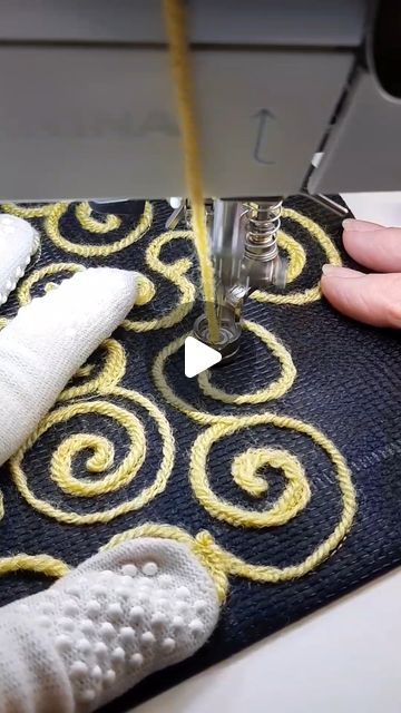 Fibre Artist & Teacher on Instagram: "Ever heard of couching? 🧐  Couching uses stitches to tack down a piece of thread or yarn to create a unique look and texture. The yarn that is being couched, doesn’t actually penetrate the fabric but rather sits on top of it. I just love how quickly I can lay down a lot of colour in a reasonably short time! 🧶  Watch to the end to see how I end my couching off!  #machinecouching #sewingmachineart #creativestitching #threadart #textiledesign" Yarn Couching Machine Embroidery, Couching Stitch Embroidery Designs, Couching Embroidery Design, Yarn Couching, Couching Embroidery, Fibre Artist, Couching Stitch, Thread Crafts, Clothes Embroidery