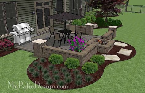 DIY Square Brick Patio Design with Fire Pit | Downloadable Plan – MyPatioDesign.com Brick Patio With Fire Pit, Patio With Fire Pit, Yard Remodel, Patio Pictures, Patio Plans, Patio Layout, Brick Patio, Patio Pavers Design, Patio Signs