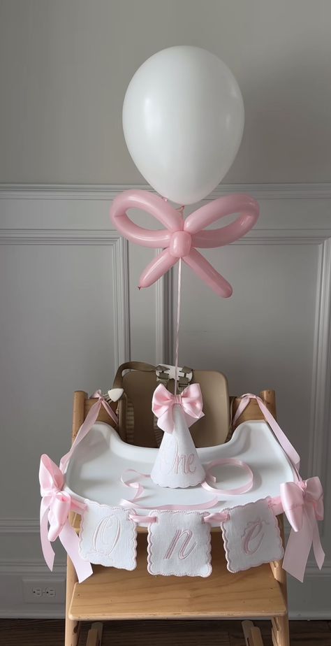 Angel First Birthday Theme, Pink One Year Old Birthday Party, Tutu First Birthday, Bow Theme First Birthday Party, 1st Birthday Girl Bow Theme, Coquette 1st Birthday Party, Baby Girl First Birthday Theme Bows, Coquette 1st Birthday, 1st Birthday Bow Theme