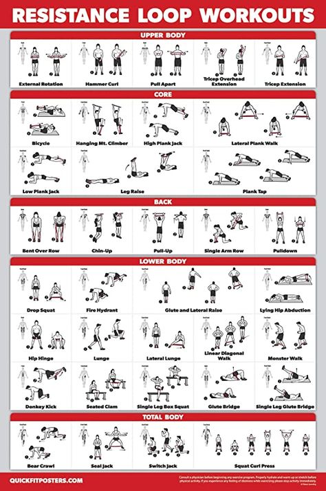 Amazon.com : QuickFit Resistance Loop Bands Workout Poster - Laminated - Exercise Chart for Resistance Band Loops - 18" x 27" : Sports & Outdoors Loop Workout, Resistant Band Workouts, Exercise Chart, Band Training, Bands Workout, Resistance Band Training, Band Workouts, Workout Posters, Resistance Band Workout