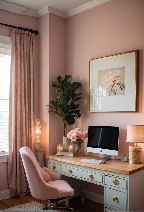 Pretty Bedrooms For Women, Stinky Pete, Feminine Home Office, Feminine Home Office Ideas, Pink Home Office, Feminine Home, Girly Office, Organization Office, Chic Office Decor