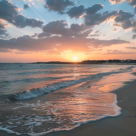 Nissi Beach Tranquil Nature Scenes Beach Sunset Landscape, Peaceful Landscapes, Serene Spaces, Nissi Beach, Calm Beach, Calming Environment, Fall Beach, Landscape Images, Pastel Sunset