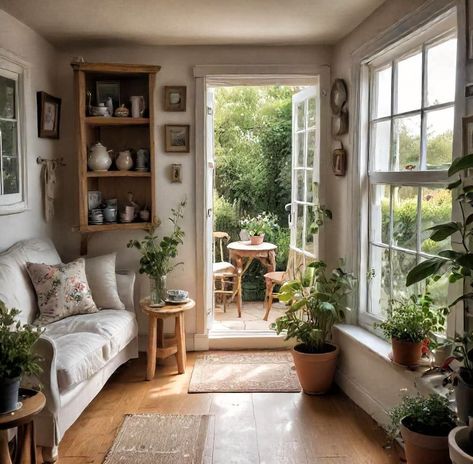 This cottage feels like a cozy hug. The rooms are filled with warm textures and special pieces. With the windows open, you can hear the birds singing and enjoy endless cups of hot tea. It’s a peaceful and relaxing escape, making it feel like a perfect home. 🌿💛 📸 : @lesanbara Designed by @lesanbara Project: A Little Cottage Tucked in a Beautiful Garden Show some 💖 like and comment⁣⁣.🌟 Follow @lesanbara for updates and endless inspiration 💕 Don’t forget to save 💌 it for future reference  #l... Small Cottage Dining Room Ideas, Tiny Cottage Living Room, Cozy Cottage Interiors Small Houses, Cottage Dining Room Ideas, Cozy Cottage Interiors, Cottage Lounge, Cottage House Interior, Cottage Dining Rooms, Cozy Homes