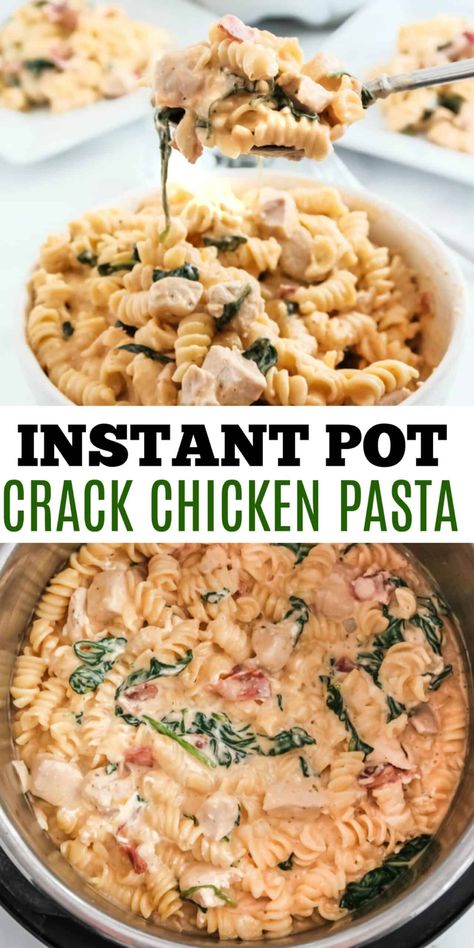 Crack Chicken Pasta takes weeknight comfort food to a new level. Made in the Instant Pot, this creamy chicken pasta packed with cheese, spinach, and bacon is cooked in 30 minutes! Quick Chicken Dinner, Instant Pot Pasta Recipe, Creamy Chicken Pasta, Shugary Sweets, Meal Train Recipes, Best Instant Pot Recipe, Instant Pot Recipes Chicken, Chicken Pasta Recipes, Instant Pot Dinner Recipes