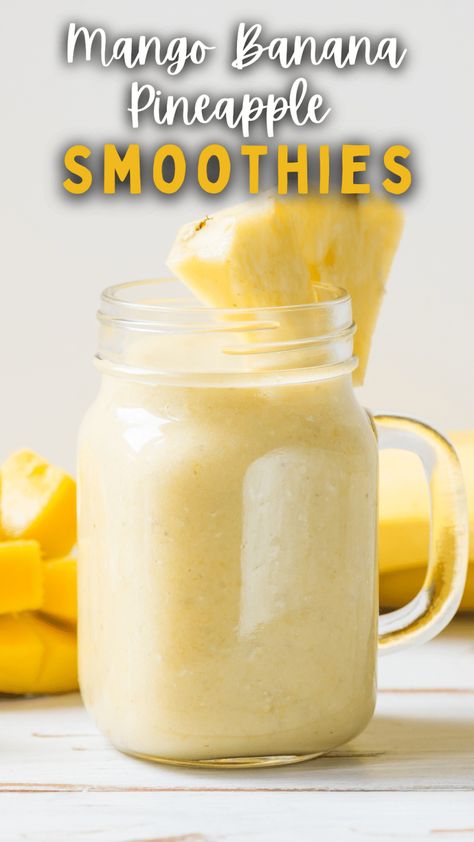 Mango Banana Pineapple Smoothie - Appetizers & Entrees Smoothie Meal Prep, Smoothie For Energy, Warm Smoothies, Banana Pineapple Smoothie, Gingerbread Smoothie, Holiday Smoothies, Energy Smoothie Recipes, Winter Smoothies, Pineapple Banana Smoothie