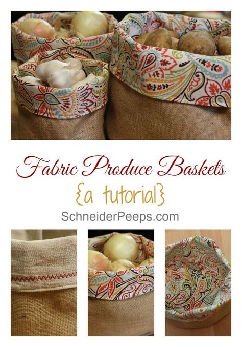 Not sure how to keep potatoes, onions and garlic handy and yet, tidy? These burlap produce baskets are the answer. This post has a full tutorial so you can make them to match your kitchen. Fabric Bread Basket, Produce Basket, Store Produce, Closet Refresh, Produce Baskets, Cool Crafts, Basket Tutorial, Potatoes Onions, Burlap Projects