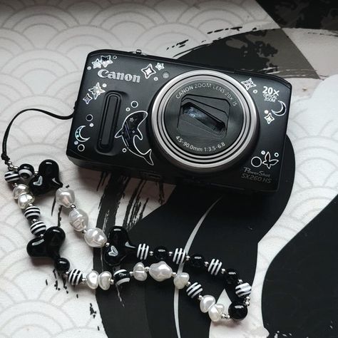 Decorating Camera With Stickers, Decorated Camera Aesthetic, Stickers On Camera, Digital Camera With Stickers, Black Digital Camera, Camera Decorations Sticker, Digicam Sticker, Digicam Decoration, Decorate Digital Camera