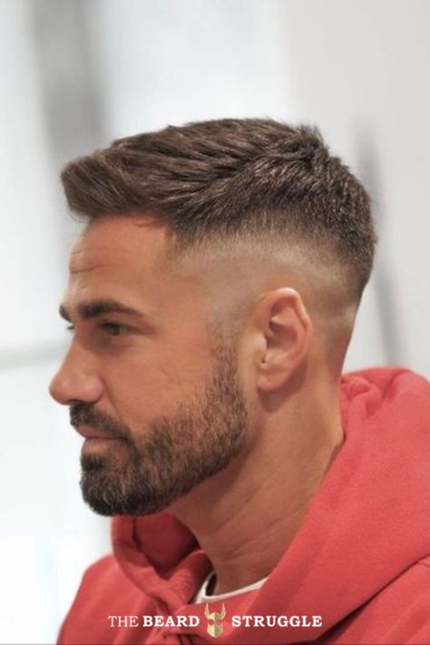 short-beard-styles Men Short Hair Fade, Very Short Hair Men, Crew Cut Haircut, Men Fade Haircut Short, Mid Fade Haircut, Short Hair With Beard, Short Fade Haircut, High Fade Haircut, Mens Haircuts Short Hair