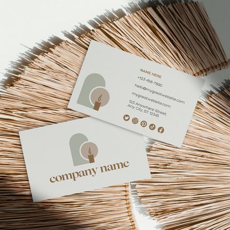 Candle Business Card Template Canva | Minimal Boho Business Card | Candle Template | Canva Template by ShineCreativeDigital on Etsy Candle Business Card, Candle Template, Boho Business, Company Business Cards, Minimal Boho, Visiting Card Design, Candle Branding, Candle Maker, Boho Theme