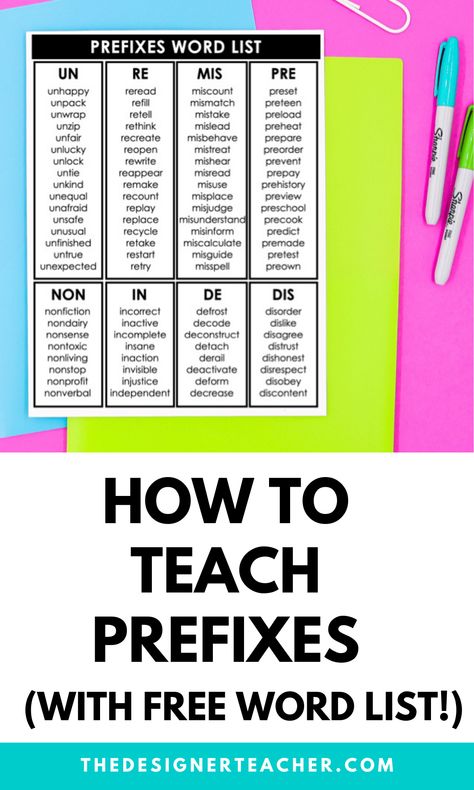 Learn how to teach prefixes, and get a free list of prefix examples! This blog provides a step by step lesson plan for effectively teaching prefixes. Prefix And Suffix Worksheets 3rd Grade, Prefix Anchor Chart, Suffixes Anchor Chart, Prefix Un, Teaching Prefixes, Sight Words List, Prefixes And Suffixes, Spelling Lists, Neat Tricks