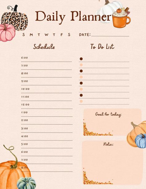 Fall Daily Planner | Digital Download| PDF, JPG | Printable Planner by  Paul Randall Fall To Do List Template, Fall Planner Ideas, November Digital Planner, November Planner, Daily Planner Ideas, Good Notes Templates, Autumn Planner, Digital Planner Ideas, Cute Daily Planner