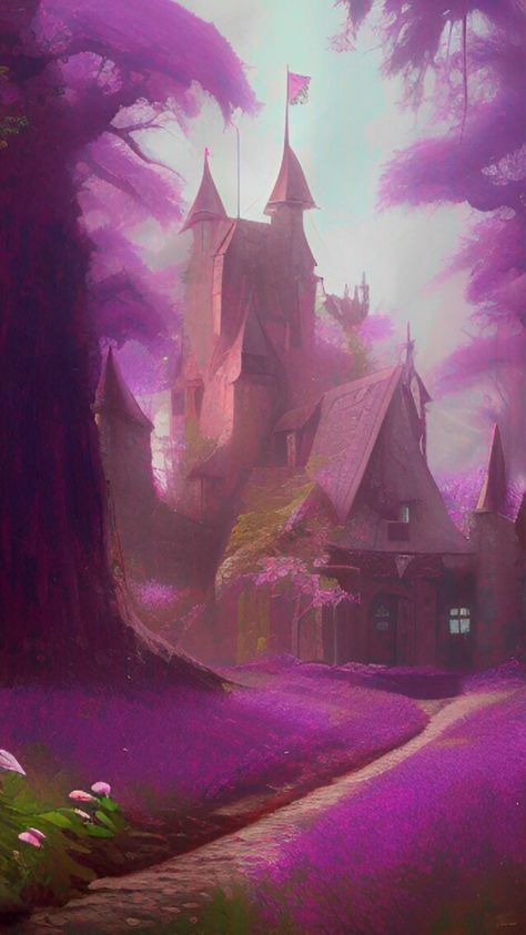 Feywild Castle, Air Kingdom, Flowers Fairycore, Fantasy Purple, Fantasy Village, Fantasy Town, Minecraft Inspiration, Fantasy Land, Fantasy House