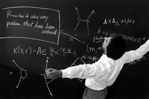 Richard Feynman, physicist. . . "American theoretical physicist known for his work in the path integral formulation of quantum mechanics, the theory of quantum electrodynamics, and the physics of the superfluidity of supercooled liquid helium, as well as in particle physics (he proposed the parton model)."  Know how to solve every problem that has been solved. Particle Physics Aesthetic, Theoretical Physics Aesthetic, Physicist Aesthetic, Quantum Physics Aesthetic, Physics Wallpaper, Physics Aesthetic, Quantum Electrodynamics, Mathematics Art, Particle Physics