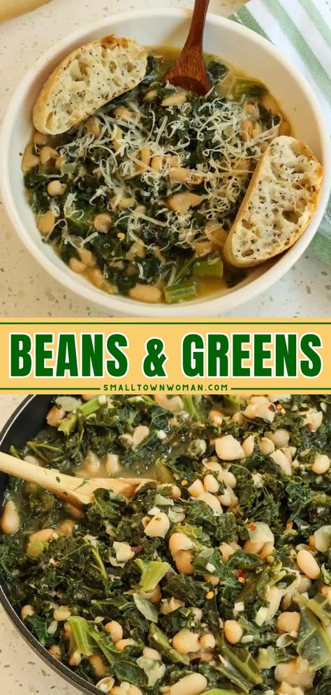 Try these authentic Appalachian Style Beans and Greens! They're such a hearty, delicious side dish. Plus, this beans and greens recipe includes Southern, Italian, and Cajun variations! Appalachian Side Dishes, Collard Greens Soup White Beans, Kale Greens Recipe Southern, Greens And Beans Recipe Italian, Vegan Turnip Greens Recipe, Cannellini Beans And Spinach, Spinach And Cannellini Bean Soup, Beans And Greens Recipe, Best Vegetable Side Dishes