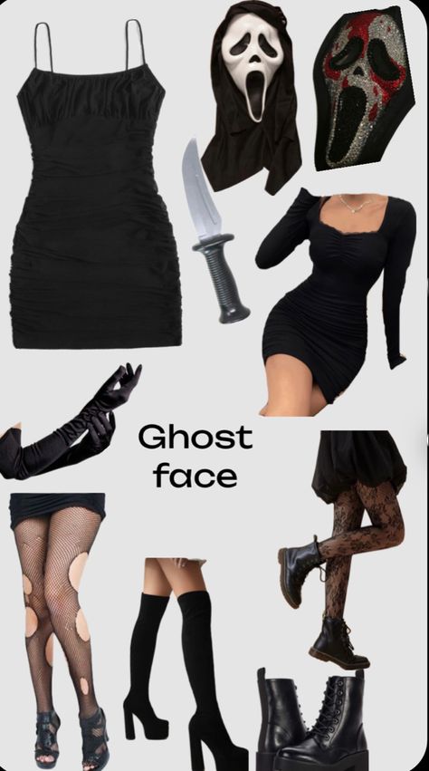 Easy Cute Hollowed Costumes Women, Simplest Halloween Costume, Thrift Store Halloween Costume Diy, Hot Coustems Ideas, Scream Movie Costume Ideas, Baddie Ghostface Costume, Freshman Halloween Costumes, Scream Movie Halloween Costume, 90s Horror Aesthetic Outfit