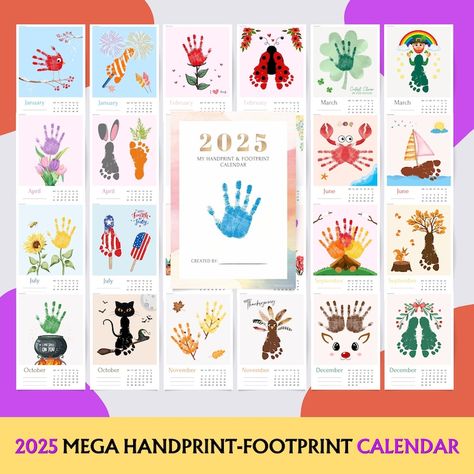 2025 Mega Handprint Footprint Calendar, Handprint Craft, Footprint Craft, Kids Toddler, Nursery, School Activity Memory Keepsake, DIY Gift Footprint Calendar, Handprint Art Kids, Grandparents Valentines, Nursery School Activities, Handprint Calendar, Toddler Nursery, Footprint Craft, Craft Kids, School Activity