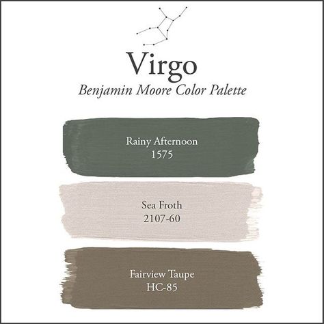 Paint Colors by Zodiac Sign - Benjamin Moore's Rainy Afternoon 1575. Via @benjamin_moore Benjamin Moore Green, Benjamin Moore Bedroom, Palette Wall, 23 September, Paint Colors Benjamin Moore, Benjamin Moore Colors, Paint Color Palettes, Benjamin Moore Paint, Colors For Home