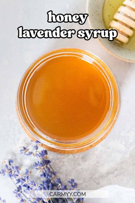 All you need are three ingredients to make this easy homemade honey lavender syrup. It has a wonderfully subtle floral flavor that takes your lattes, cocktails, and baked goods to the next level. Honey Lavender Syrup, Honey Lavender, Culinary Lavender, Lavender Syrup, Syrup Bottle, Joy Filled Eats, Homemade Syrup, Lavender Lemonade, Tea Cocktails