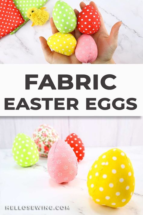 Get my free easter egg pattern and whip up a bunch of DIY fabric easter eggs. They are a ton of fun for the little ones, and use very little amount of fabric. Learn how to make fabric eggs with my step by step video tutorial and free sewing pattern It is one of the easiest Easter crafts to sew ever. Just try it! Fabric Easter Eggs, Spring Sewing Projects, Easter Egg Fabric, Easter Fabric Crafts, Fabric Eggs, Easter Sewing, Diy Easter Eggs, Egg Pattern, Easter Egg Pattern