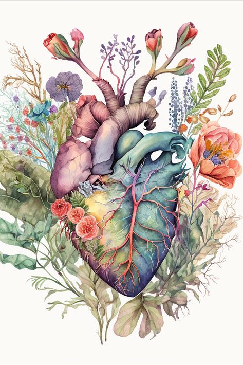 Sorozat létrehozása
Heart overgrown with flowers - anatomy floral botanical watercolor illustration Human Heart Anatomy, Anatomy Heart, Anatomical Heart Art, Heart Anatomy, The Human Heart, Healing Vibes, Doctor's Office, Heart Illustration, Heart Drawing