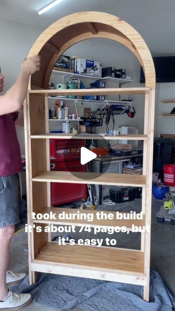 It all started with a DM 🥰  This DIY arched top bookshelf was one of our favorite projects! The plans are easy to follow and will help... | Instagram Diy Round Bookshelf, How To Make An Arched Bookcase, Repurposed Bookshelf Ideas, How To Build An Arched Bookshelf, Arched Book Shelf, Diy Curved Bookshelf, Diy Kid Bookshelf, Arched Bookshelf Diy, Diy Arch Bookshelf