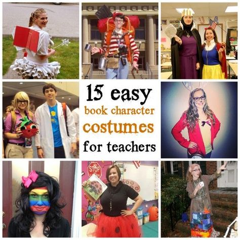 Get ready for Halloween with these 15 easy book character costumes for teachers Teacher Book Character Costumes, Easy Book Character Costumes, Easy Book Week Costumes, Costumes For Teachers, Storybook Character Costumes, Book Characters Dress Up, Character Halloween Costumes, Childrens Book Characters, Book Character Day