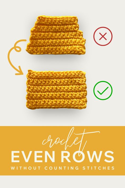 When first learning how to crochet in rows, it can be hard to keep your work in even rows. You may notice that your rectangle starts to not look like a rectangle anymore a few rows in. The most common mistake when first learning to crochet in rows is when you miss a stitch in each row and the rows begin to get shorter and shorter. Learn how to crochet in even rows without having to count your stitches. How To Add Rows In Crochet, How To Crochet A Rectangle For Beginners, How To Turn At End Of Crochet Row, How To Keep Crochet Rows Even, Single Row Crochet Stitches, Counting Stitches In Crochet, Counting Crochet Stitches, How To Count Crochet Stitches, How To Crochet Rows