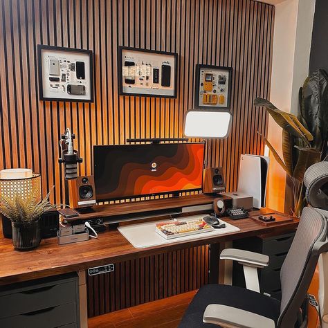 Modern Home Offices, Home Studio Setup, Small Home Offices, Desktop Setup, Bedroom Setup, Pc Desk, Workspace Inspiration, Game Room Design, Home Office Setup