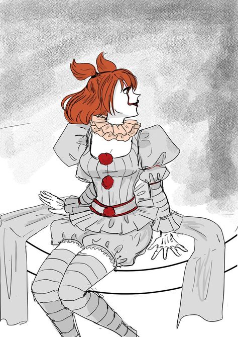 Pennywise Female, Clown Girl Drawing, Drawing Pennywise, Female Pennywise, Clown Art, Rule 63, Glitch Wallpaper, Slasher Movies, Horror Movie Art