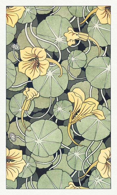 Art Nouveau Flowers Illustration, Art Nouveau Graphic Design, Fiori Art Deco, Nasturtium Flower, Tile Flower, Fleurs Art Nouveau, Different Drawing Styles, Nouveau Tattoo, Design Art Nouveau