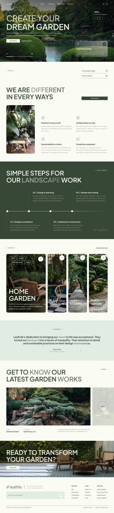 LeafLife - Garden Landscape Design Service Website Figma Template Sitemap Design, Cv Website, Beautiful Web Design, Website Design Inspiration Layout, Service Website, Modern Website Design, Figma Template, Graphisches Design, Webdesign Inspiration