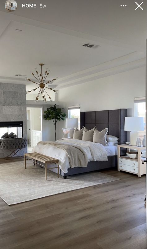 Dark Grey Bed Frame Bedroom Ideas, Organic Bedroom Ideas, Grey Headboard Bedroom Ideas Decor, Tufted Headboard Bedroom, Grey Headboard Bedroom, Cozy Neutral Bedroom, Modern Organic Bedroom, Cozy Boho Bedroom, Organic Bedroom