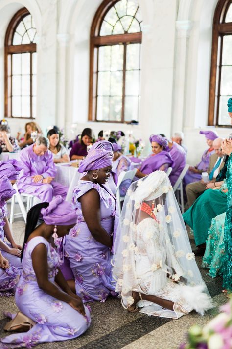 Nigerian Engagement Outfits, Traditional Wedding Colors, Purple Nigerian Wedding, Excellence Aesthetic, Nigerian Wedding Reception, Wedding Traditions Explained, Nigerian Engagement, Nigerian Wedding Dresses Traditional, Classic White Wedding