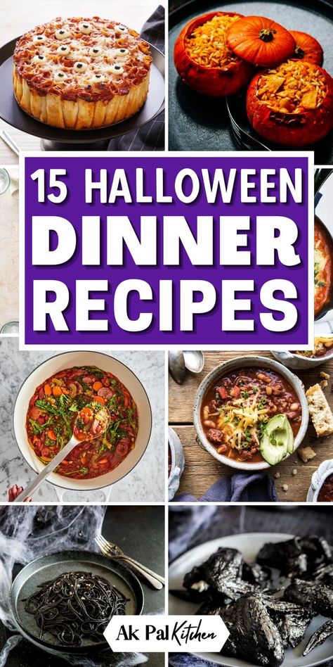 Looking for quick and easy Halloween dinner ideas for kids and adults? Explore our collection of hauntingly delicious Halloween recipes that are perfect for a ghoulish dinner party. From creepy side dishes to eerie main dishes, we've got your Halloween party foods covered. Discover scary Halloween meals for party today! Meals For Party, Easy Halloween Dishes, Halloween Party Side Dishes, Halloween Meals For Party, Dinner Ideas For Party, Halloween Main Dish, Halloween Dinner Party Food, Party Main Dish, Cute Halloween Food