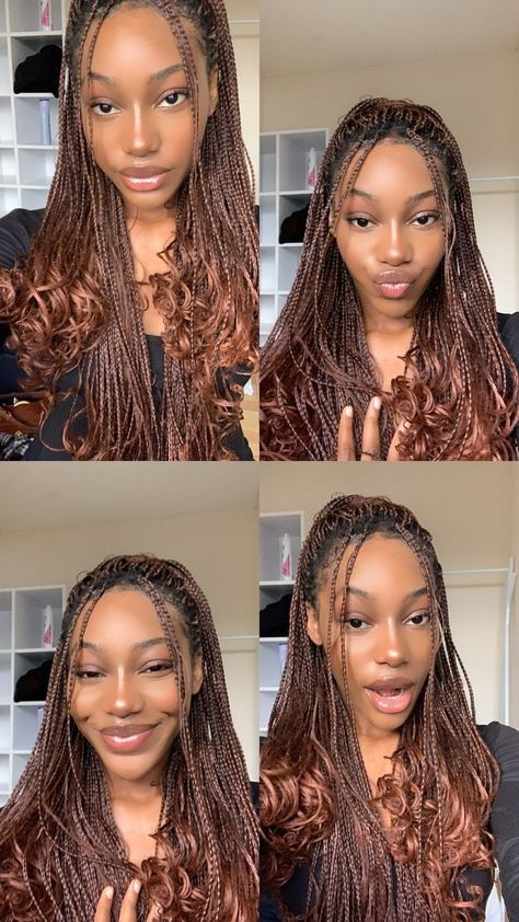 French Curls Braids Color 30, Brown French Curls Braids Black Women, Chestnut Brown Braids, Medium Length French Braids, Money Piece Braids, Bridal Braids Black Women, Loose Hair Braids, Light Brown Braids Black Women, Medium Length Hair Layered