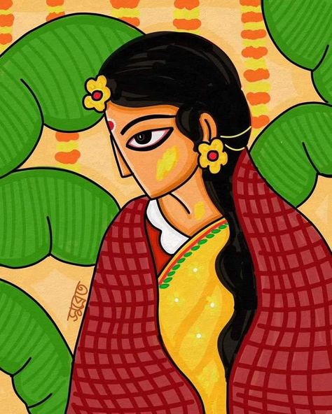 Madhubani Wedding Painting, Bengali Folk Art Painting, Bengali Illustration Art, Bengali Art Culture, Kulo Painting, East Painting, Bangla Art, Diy Plates, Scenery Drawing For Kids