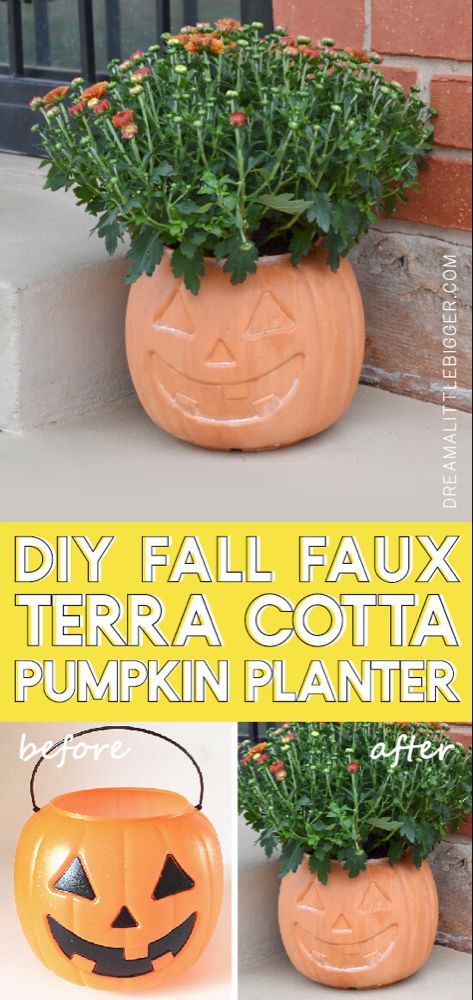 Jack-o'-Lantern Pumpkin Terra Cotta Pot Tutorial Pumpkin Bucket Crafts, Plastic Pumpkins Crafts, Plastic Pumpkins Bucket, Bucket Crafts, Pumpkin Planter, Pumpkin Bucket, Halloween Memes, Terra Cotta Pot, Terra Cotta Pot Crafts