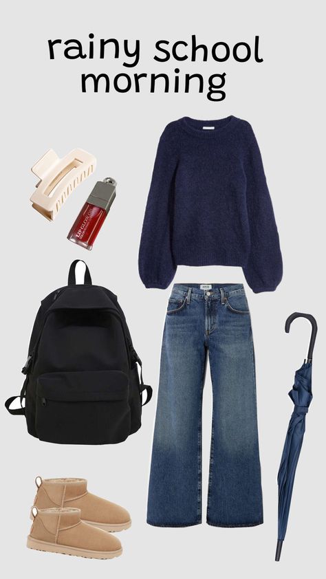 #schoolfit #rain #aesthetic Rainy Days Outfit Aesthetic, Rain Outfit Aesthetic, Rain Fits, Ootd Rainy Day, Raining Day Outfit, Outfit Rain, Rainy Outfit, Rainy Day Outfit Aesthetic, Rainy Day Outfit For School