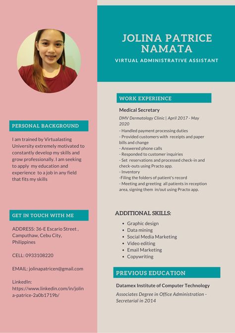 This is my resume that I've created in Canva. Business Plan Example, Dermatology Clinic, Virtual Assistant Jobs, Administrative Assistant, Virtual Assistant Business, Reception Areas, Business Plan, Dermatology, Canva Templates