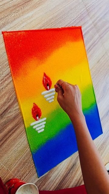 Ideas For Rangoli, Rangoli For First Day Of Diwali, Diwali Rangoli Small Easy, Diwali Rangoli Diya Design, Simple Easy Rangoli Designs Diwali, Easy Quick Rangoli Designs, Artistic Rangoli Design, New Rangoli Designs Easy, Easy Diya Rangoli