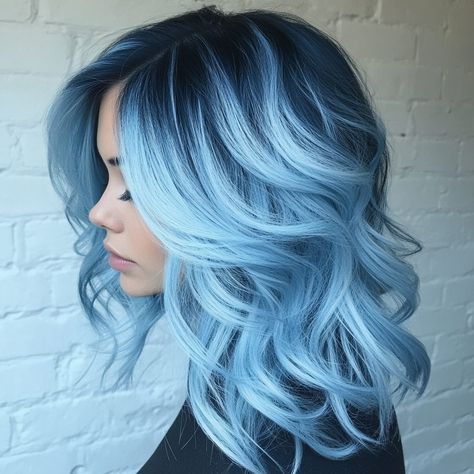 20 Pastel Blue Hair Color Ideas to Try - My Blog Blue And Blonde Ombre Hair, Hair Color Fun Colors, Hair Color Ideas For Medium Hair, Light Blue Peekaboo Hair, Winter Hair Inspo Color, Gray And Blue Hair, Brown To Blue Ombre Hair, Purple And Blue Hair Color Ideas, Hair Dye Styles Ideas