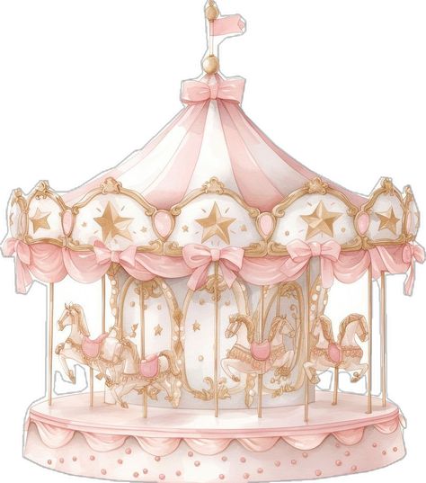 Carousel Clipart, Carousel Illustration, Carousel Aesthetic, Pink Carousel, Watercolor Candles, Carousel Design, Book Clipart, Pink Newborn, Amusement Park Rides