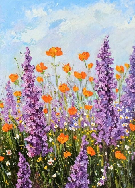 Bluebonnet Field, Beginners Canvas Painting, Canvas Painting Ideas For Beginners, Texas Landscape, Canvas Painting For Beginners, Beginners Painting, Wildflower Paintings, Painting References, Painting Ideas For Beginners