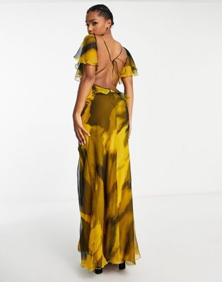 Asos Outfit, Round Of Applause, Yellow Maxi Dress, Dress With Open Back, Event Outfit, Asos Dress, Satin Maxi Dress, Black And Yellow, Event Dresses