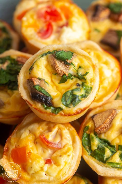 This mini quiche recipe combines fresh veggies, cheese, and eggs, baked in a flaky crust. It's simple to make and perfect for brunch! Mini Veggie Quiche, Quiche Appetizers, Mini Quiche Recipe, Vegetable Bake Recipes, Football Foods, Mini Quiche Recipes, Chicken Puffs, Little Sunny Kitchen, Veggie Quiche